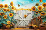 Allenjoy Autumn Sunflower Farm Door Photography Backdrop Gbsx-00797