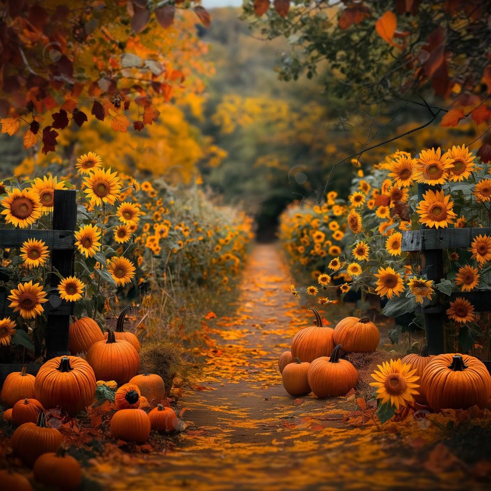 Allenjoy Autumn Sunflower Harvest Haven Path Photography Backdrop Gbsx-00757
