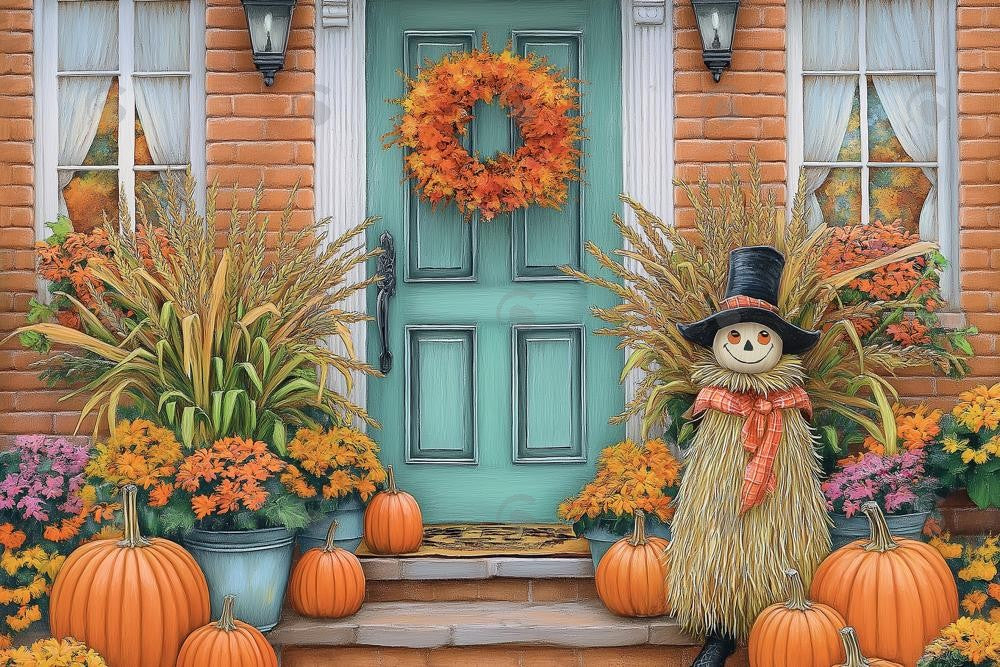 Allenjoy Autumn Teal Porch  Door Photography Backdrop Gbsx-01170