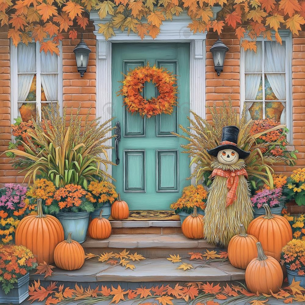 Allenjoy Autumn Teal Porch  Door Photography Backdrop Gbsx-01170