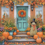 Allenjoy Autumn Teal Porch  Door Photography Backdrop Gbsx-01170