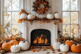 Allenjoy Autumn White Fireplace Maple Leaves Photography Backdrop Gbsx-01146