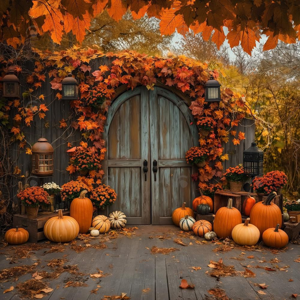 Allenjoy Autumn Wooden Arch Door Photography Backdrop Gbsx-00364