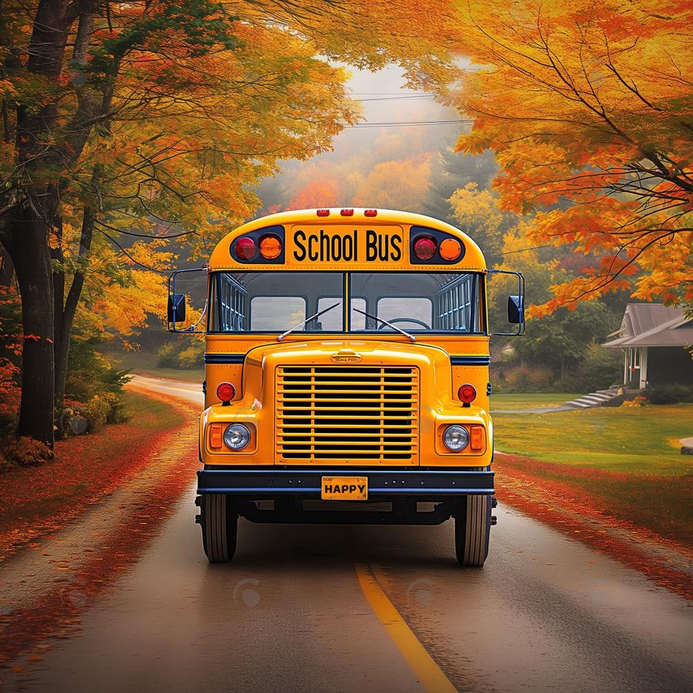 Back To School Autumn Bus Photography Backdrop GBSX-99619