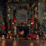 Beary Christmas Fireplace Photography Backdrop GBSX-99646