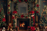 Beary Christmas Fireplace Photography Backdrop GBSX-99646