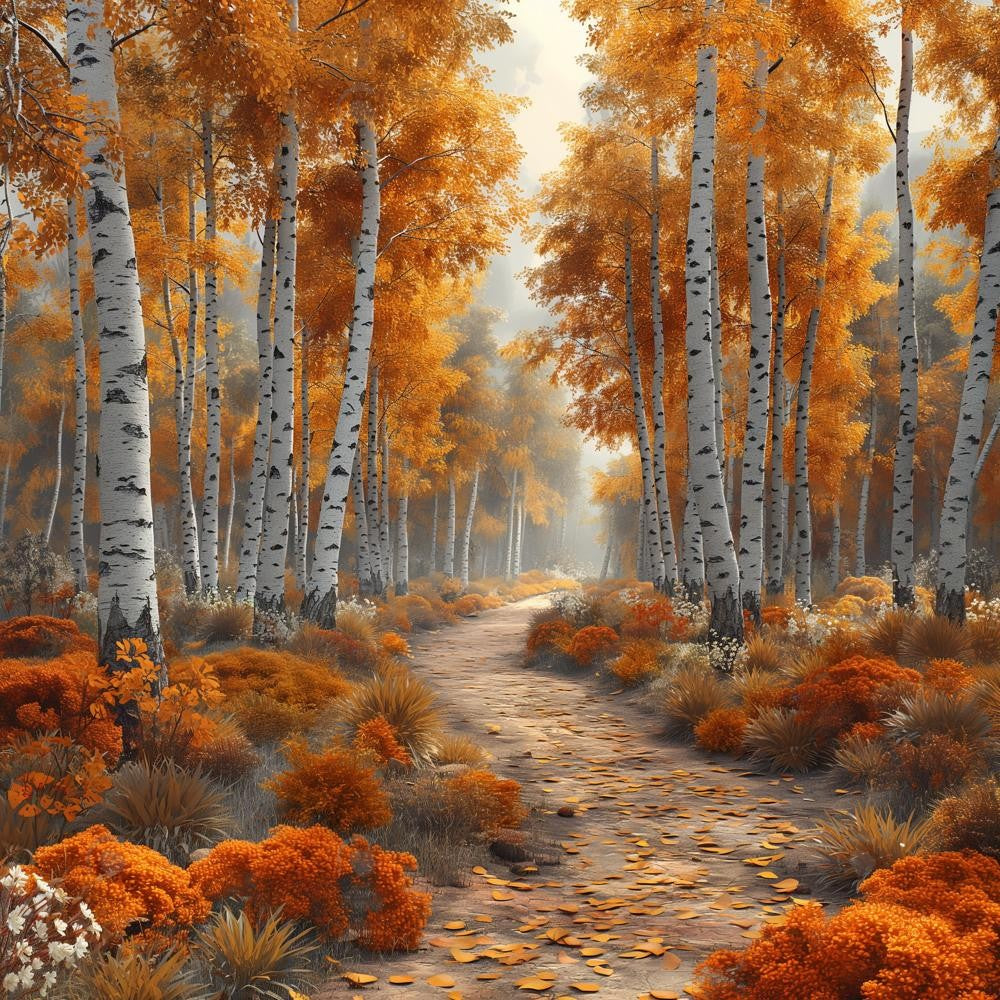 Allenjoy Beautiful Autumn Birch Forest Photography Backdrop Gbsx-00808