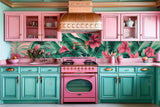 Allenjoy Blue And Pink Tropical Kitchen Photography Backdrop Gbsx-00321