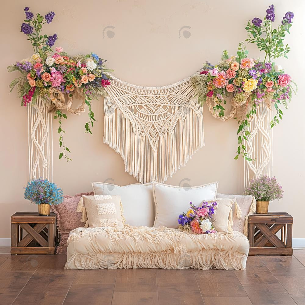 Allenjoy Boho Macrame Floral Wall Photography Backdrop Gbsx-00437