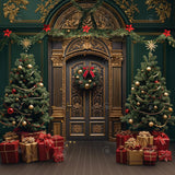 Allenjoy Christmas Brown Golden Retro Arched Door Photography Backdrop Gbsx-00571