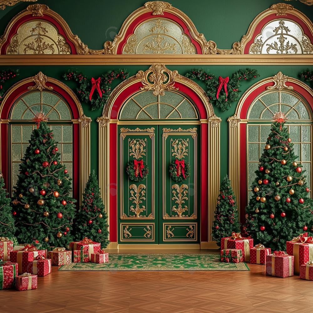 Allenjoy Christmas Dark Green Vintage Arched Window Photography Backdrop Gbsx-01098