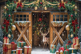 Allenjoy Christmas Elk Brown Wooden Barn Photography Backdrop Gbsx-00822
