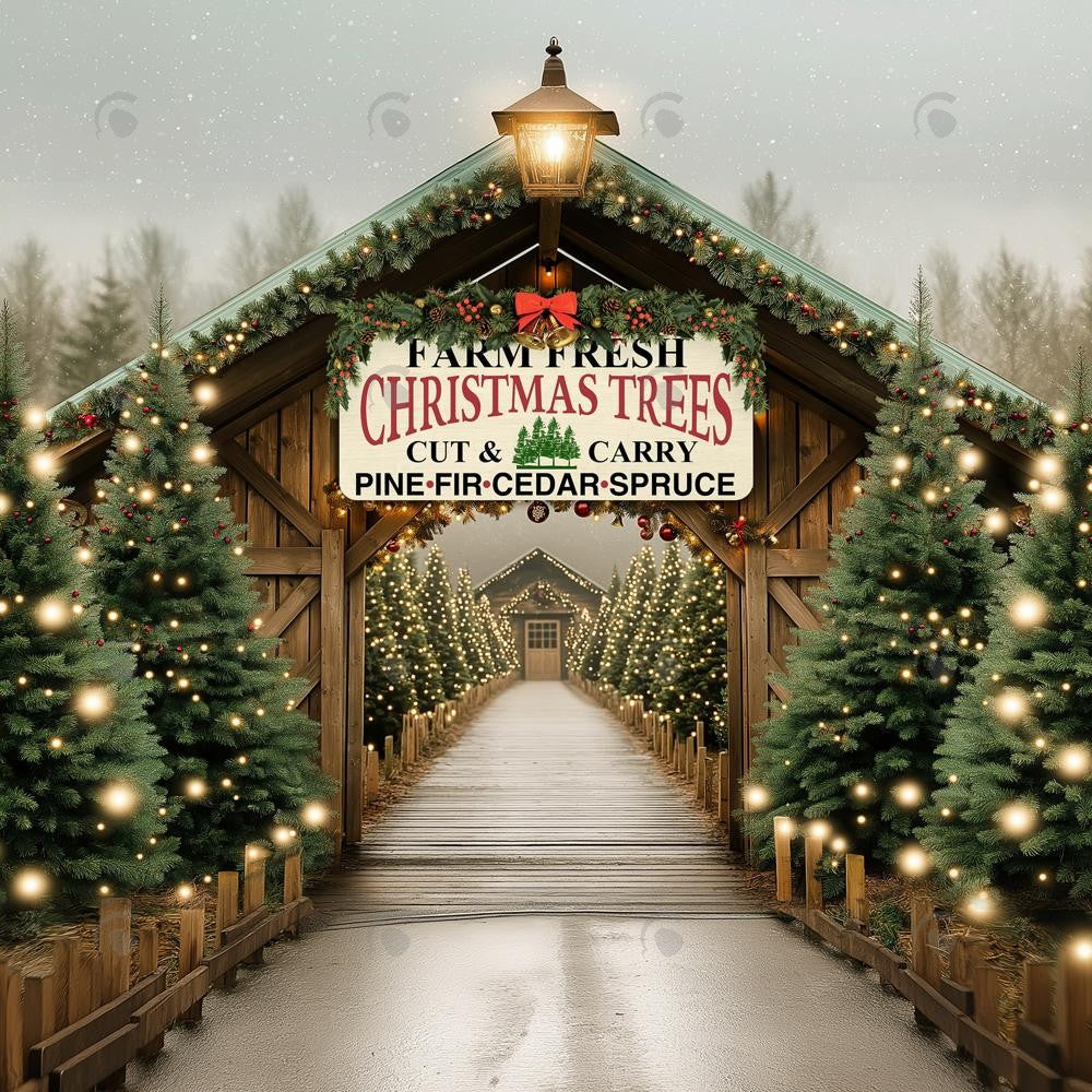 Allenjoy Christmas Farm Fresh Trees Entrance Photography Backdrop Gbsx-01105