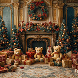 Allenjoy Christmas Luxurious Teddy Bear Fireplace Photography Backdrop Gbsx-01059