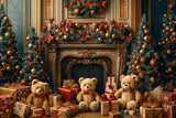 Allenjoy Christmas Luxurious Teddy Bear Fireplace Photography Backdrop Gbsx-01059