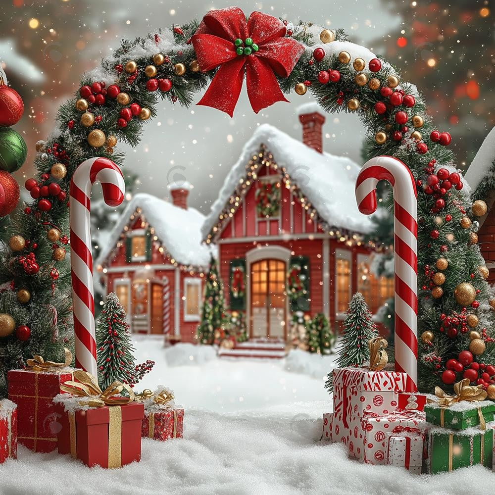 Allenjoy Christmas North Pole Village Candy Cane Arch Photography Backdrop Gbsx-01121