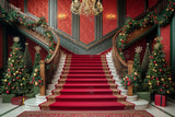 Allenjoy Christmas Red Grand Staircase Photography Backdrop Gbsx-00954