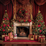 Allenjoy Christmas Red Retro Fireplace Photography Backdrop Gbsx-00704