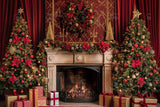 Allenjoy Christmas Red Retro Fireplace Photography Backdrop Gbsx-00704