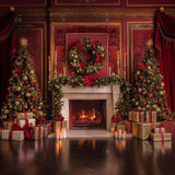 Allenjoy Christmas Red Retro Fireplace Photography Backdrop Gbsx-00705