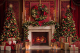 Allenjoy Christmas Red Retro Fireplace Photography Backdrop Gbsx-00705