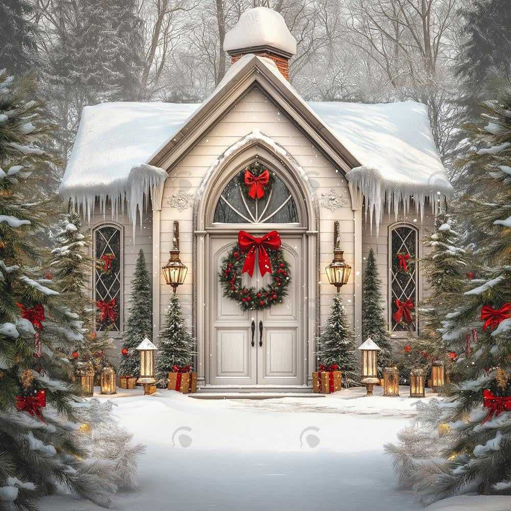 Allenjoy Christmas Snowy Forest Cottage Photography Backdrop Gbsx-01130