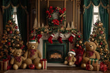 Allenjoy Christmas Teddy'S Fireplace Photography Backdrop GBSX-00072