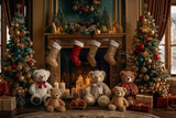 Allenjoy Christmas Teddy'S Fireplace Photography Backdrop GBSX-00073