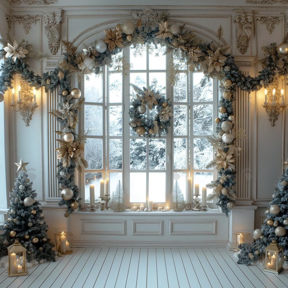 Allenjoy Christmas Vintage White Window Photography Backdrop Gbsx-00776