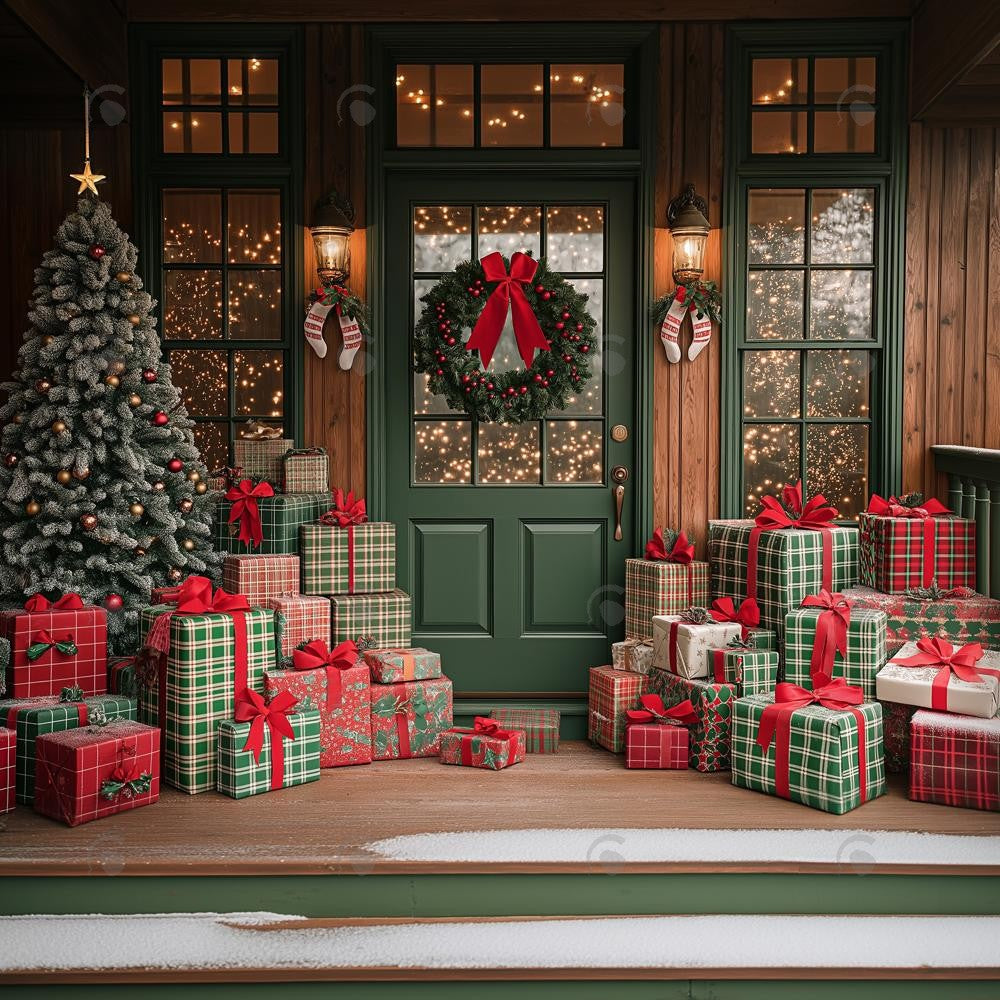 Allenjoy Christmas Wooden Door Big Gift Box Photography Backdrop Gbsx-01186