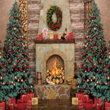 Allenjoy Christmas Wooden Fireplace Photography Backdrop Gbsx-00589