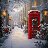 Allenjoy Chritmas Telephone Booth Street Photography Backdrop Gbsx-01122