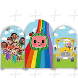 Allenjoy Custom Arch Cover Set For Cocomelon Themed Birthday Party,Cartoon Kids Bus Rainbow Birthday Arch Backdrop Kit