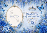 Personalized Quinceañera Butterfly Party Backdrop Set – Royal Blue Floral Fabric Backdrops (Backdrop Only)