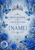 Personalized Quinceañera Butterfly Party Backdrop Set – Royal Blue Floral Fabric Backdrops (Backdrop Only)