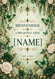 Luxury Emerald Green Quinceañera Backdrop Set – Personalized Butterfly & Floral Fabric Backdrops