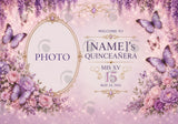 Personalized Quinceañera Butterfly Party Backdrop Set – Lavender Floral Fabric Backdrop