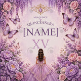 Personalized Quinceañera Butterfly Party Backdrop Set – Lavender Floral Fabric Backdrop