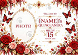 Personalized Quinceañera Rose Party Backdrop – Red Floral Fabric Backdrop (Backdrop Only)