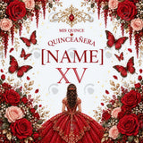 Personalized Quinceañera Rose Party Backdrop – Red Floral Fabric Backdrop (Backdrop Only)