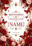 Personalized Quinceañera Rose Party Backdrop – Red Floral Fabric Backdrop (Backdrop Only)