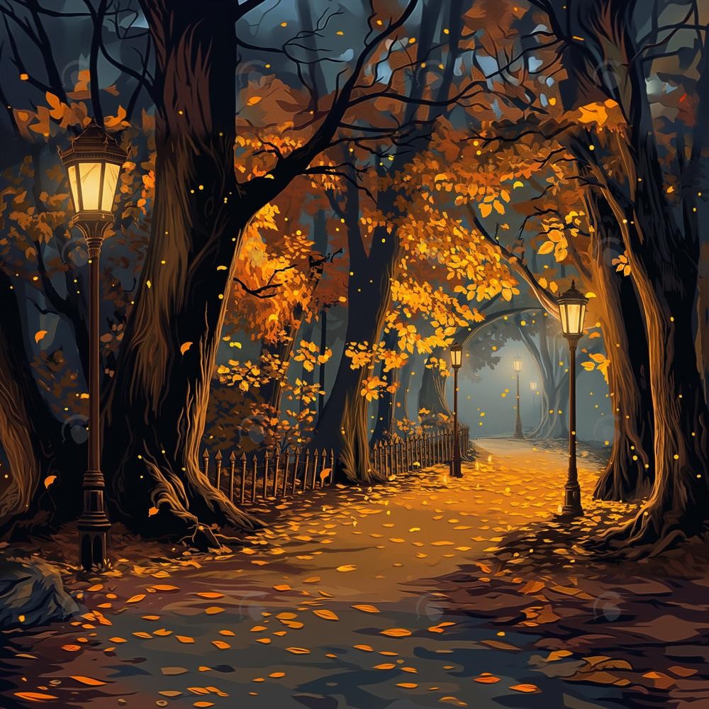 Allenjoy Fall Forest Night Fence Photography Backdrop Gbsx-00573