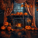 Allenjoy Fall Halloween Pumpkin Black Fireplace Photography Backdrop Gbsx-00863