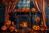Allenjoy Fall Halloween Pumpkin Black Fireplace Photography Backdrop Gbsx-00863