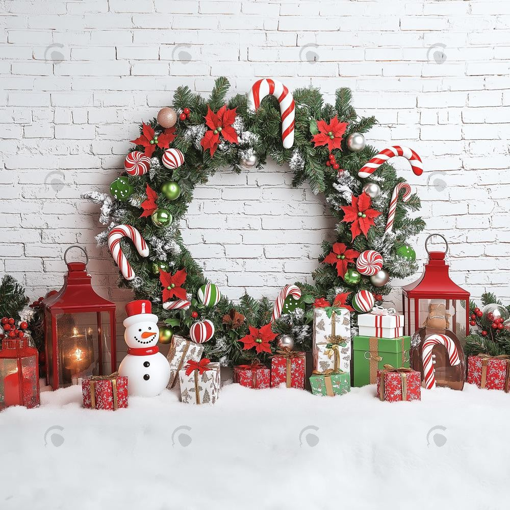 Allenjoy Festive Christmas Candy Cane Wreath Photography Backdrop Gbsx-01116
