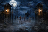 Creepy Zombie Cemetery Graveyard Night Photography Backdrop GB_01300
