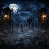 Creepy Zombie Cemetery Graveyard Night Photography Backdrop GB_01300