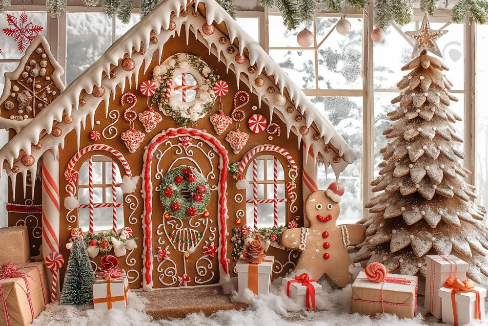 Allenjoy Gingerbread Cottage Photography Backdrop Gbsx-00574