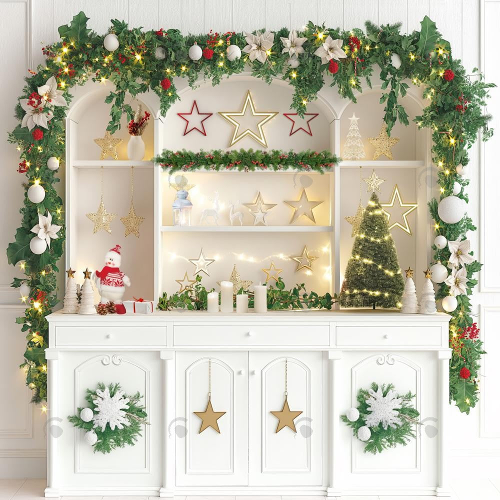 Allenjoy Gold And White Christmas Kitchen Photography Backdrop Gbsx-00747