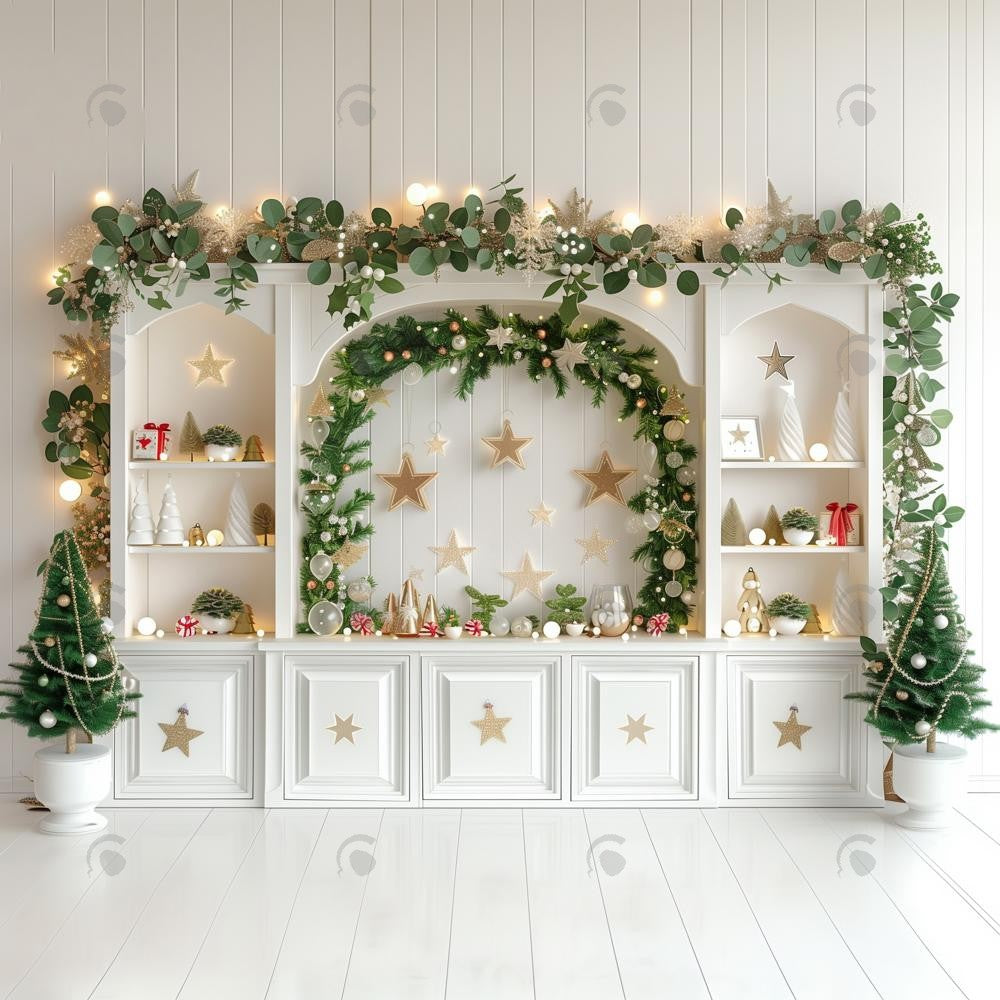 Allenjoy Gold And White Christmas Kitchen Photography Backdrop Gbsx-00748